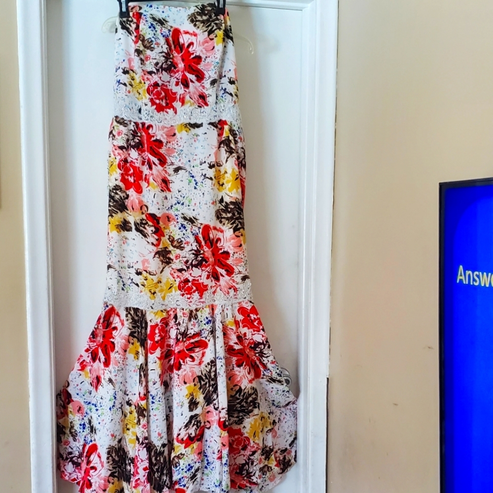 Custom Floral, Rhinestones Evening, Prom, Wedding, Formal Mermaid Style Gown